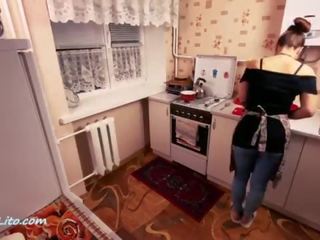 StepMother Blowjob and Hard Rough sex film - Cum in Mouth in the Kitchen